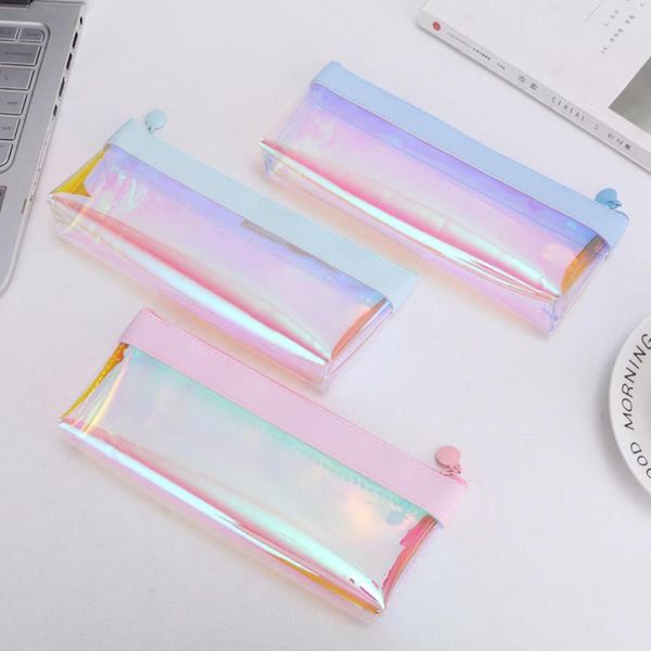Bleistift Taschen Glitter Fall Kreative Laser Transparente PVC Reißverschluss Tasche Für Mädchen Geschenk Schulbedarf Koreanische Schreibwaren Kommen