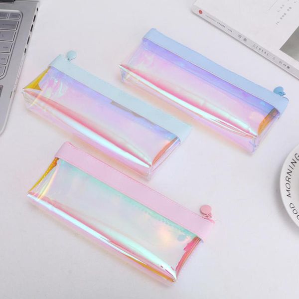 

pencil bags glitter case creative laser transparent pvc zipper bag for girls gift school supplies korean stationery arrive