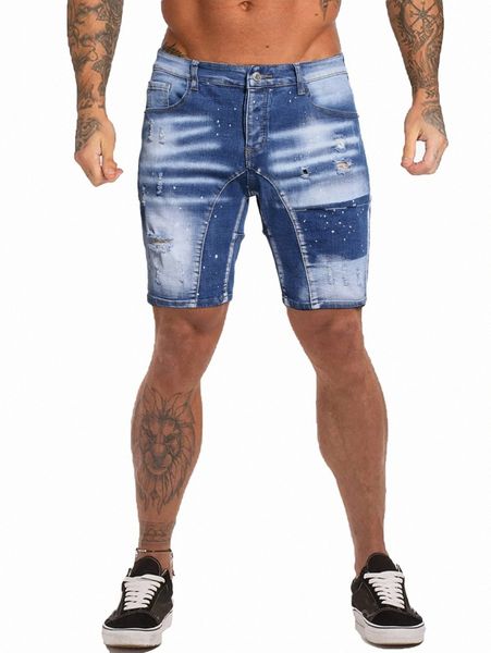 

men ripped washed denim shorts 69yk#, Blue