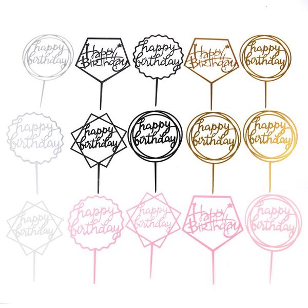 

other event & party supplies 1pc gold silver black pink acrylic hand writing happy birthday cake er dessert decoration for lovely gifts
