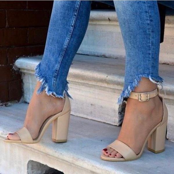 

dress shoes mst-1037 bayan classic thick short heels casual women's wrist band buckle 34-42 numaralar stiletto sandals, Black