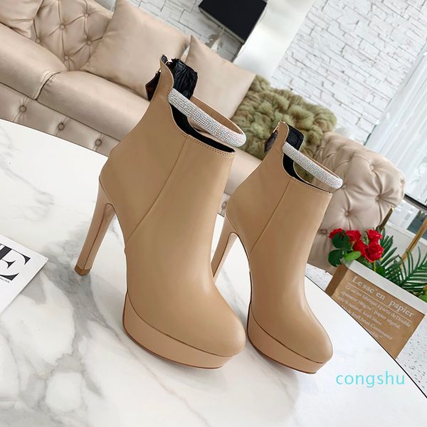 

designer laureate women ankle boots thick high heels luxury waterproof platform short boot solid color print shoes winter outdoor heel box, Black