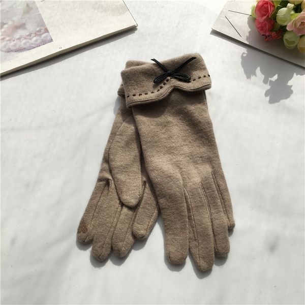 

yCU korean wool cashmere touch screen dotted embroidery warm vesembroidery glovesleather bow women' parting mittens finger warm glo, Blue;gray