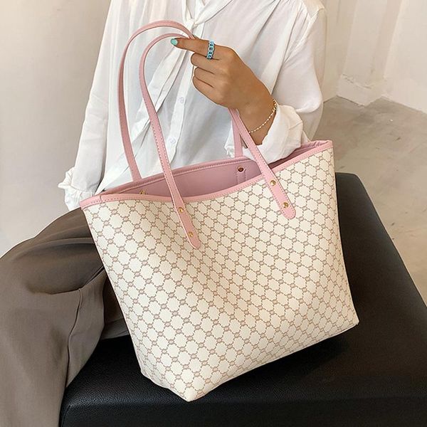 

evening bags 2 pcs/set luxury designer high capacity tote handbag for women 2021 trends brand striped shopper shoulder shopping bag