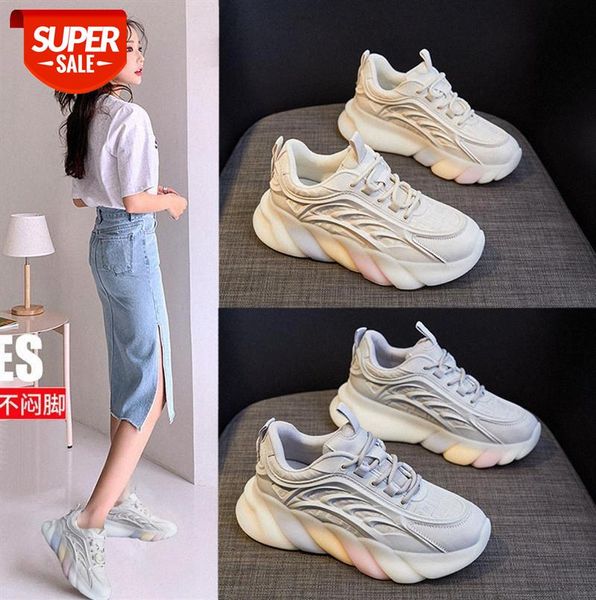 

rainbow old shoes women's height-increasing sports all-match thick-soled casual leather white #xu1v