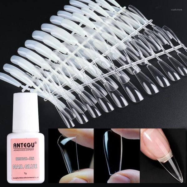 

24pcs nail tips fake glue kit full cover ultra-thin french false nails fast extension sticking manicure design gel set la18561