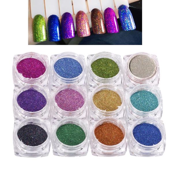 

boxes holo laser dust holographic nail glitter powder chrome pigments shinny art decorations 12 colors fairy, Silver;gold