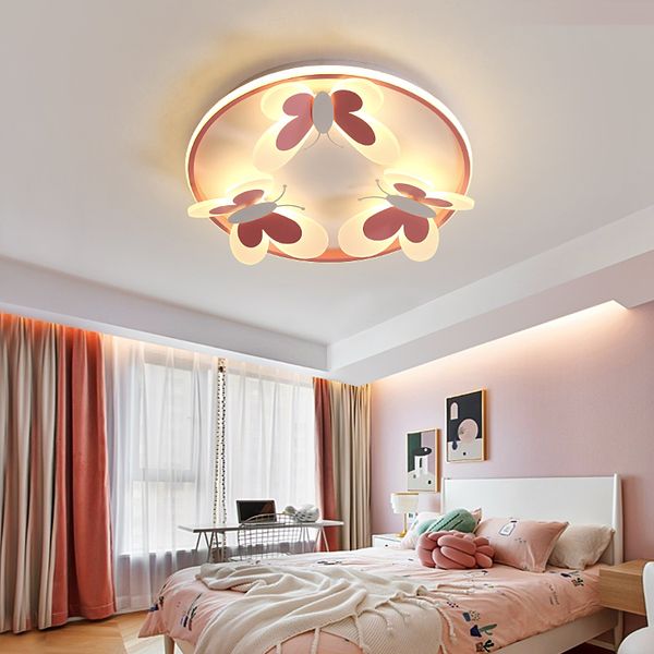 Cartoon Cute Pink Butterfly Lampade da parete Plafoniere Kids Child Girl Boy Baby Bedroom Nursery School Decor Lampada da soffitto a LED