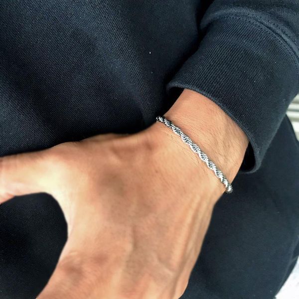 

link, chain bracelet for men simple personality men's non fading hand hip hop silver twist titanium steel thin, Black