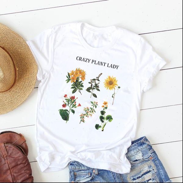 

crazy plant printed women t shirts short sleeve loose clothes graphic, White