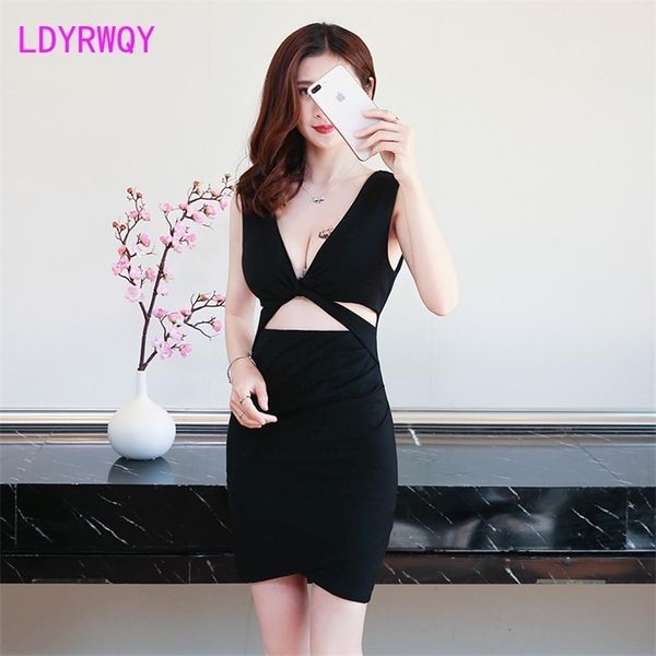 

low-cut nightclub deep v was thin female umbilical bag hip sleeveless dress knee-length zippers 210416, Black;gray