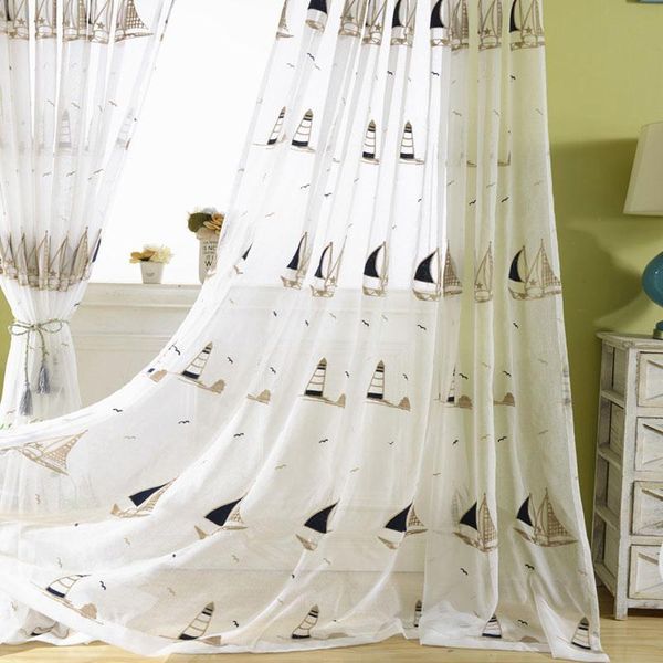 

curtain & drapes luxury european cartoon embroidery sailboat exquisite tulle curtains living room children's can be custo