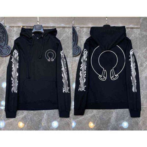 

classic mens fashion luxury zipper ch hoodies designer sweatshirts horseshoe sanskrit cross print pullover hooded sweater woman loose jackts, Black