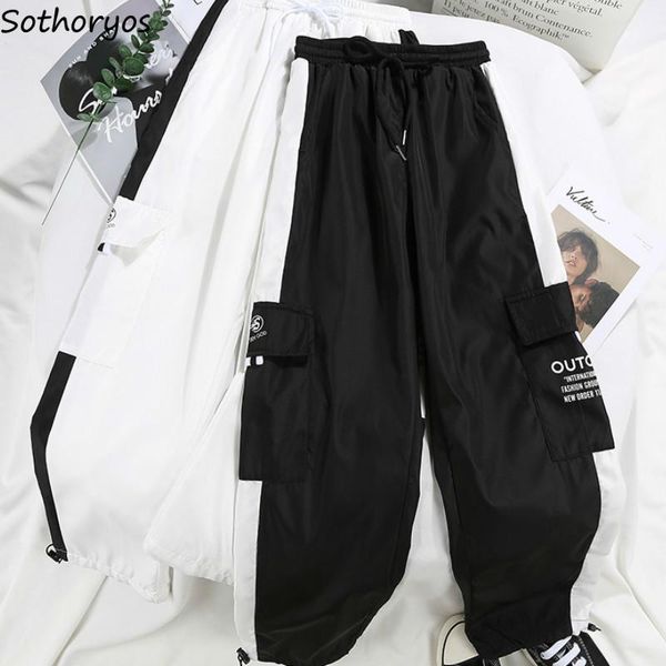 

women's pants & capris women cargo trousers loose bf ankle-length plus size womens harem harajuku letter printed korean style ulzzang c, Black;white