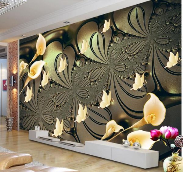 

wallpapers cjsir european high-grade gold light can lily butterfly wall custom large mural green wallpaper papel de parede para quarto