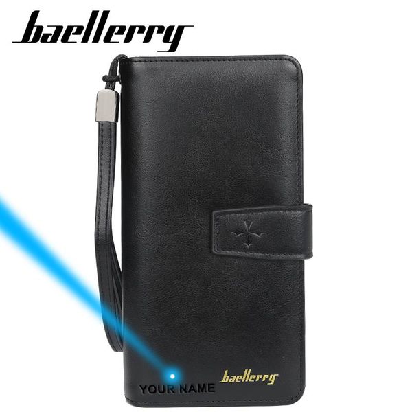 

baellerry fashion black men long wallet leather business clutch bags cards holder male wallets and purses engraving, Red;black