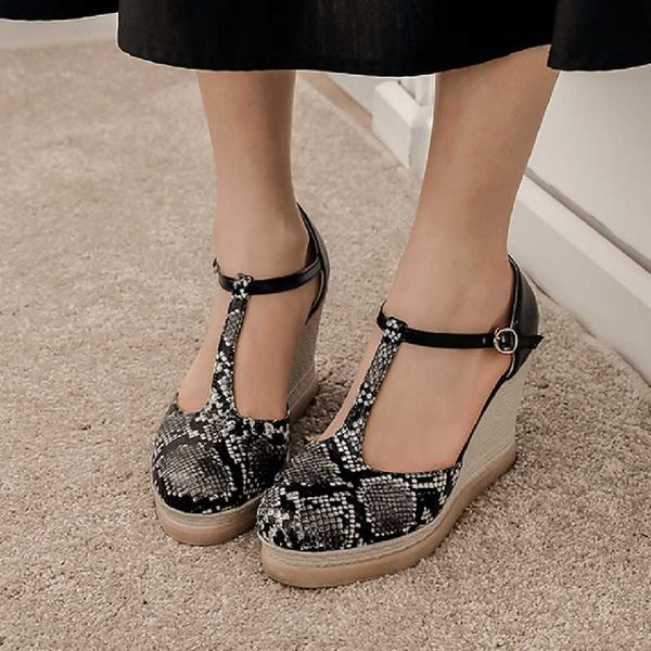 

33~43 women wedge sandals female platform bohemia high heel fashion ankle strap open toe ladies shoes zapatos de mujer, Black