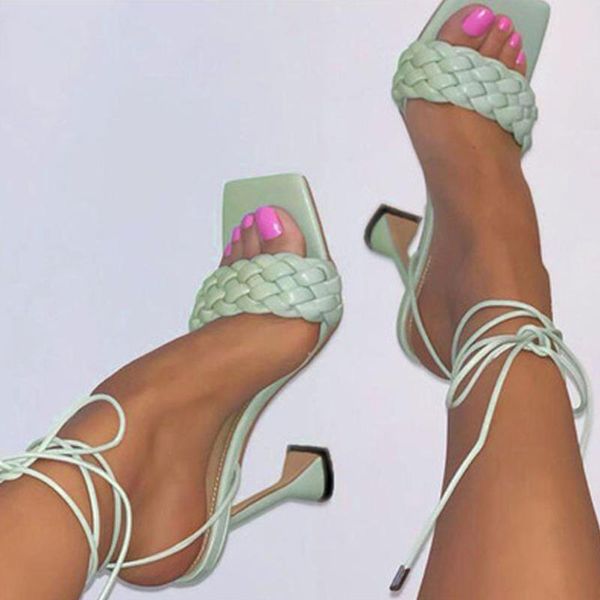 

dress shoes karin plus size party fashion women's lace-up square toe brand design ins strange style heels green orange, Black