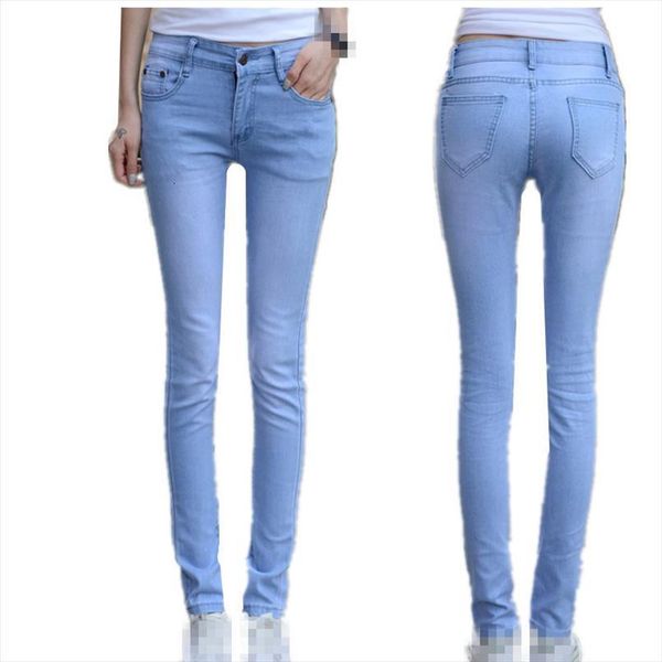 

b2073 spring autumn korean version womens jean slim and thin pencil students light blue elastic jeans wholesale