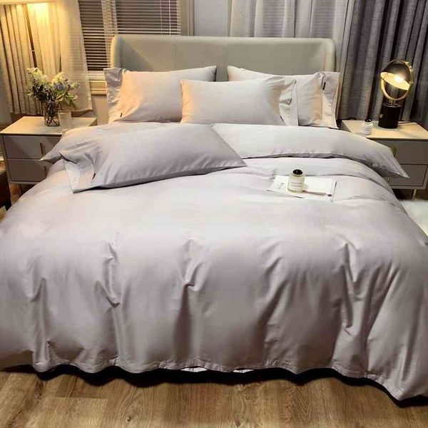 

100% natural cotton soft 4pcs white grey duvet sets solid color comforter cover bed sheet pillowcases with button ties