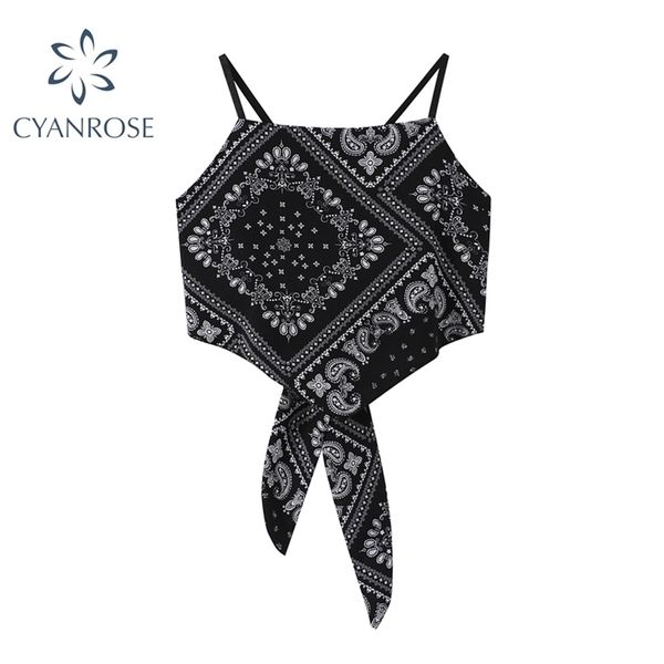 

summer fashion wrapped chest printed inverted triangle sleeveless streetwear bohemian slim women strap vests 210515, White