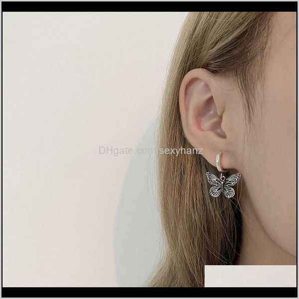 

& hie jewelry drop delivery 2021 vintage butterfly alloy sier color hoop earrings for women girl trendy harajuku cool hip hop animal charm e, Golden;silver