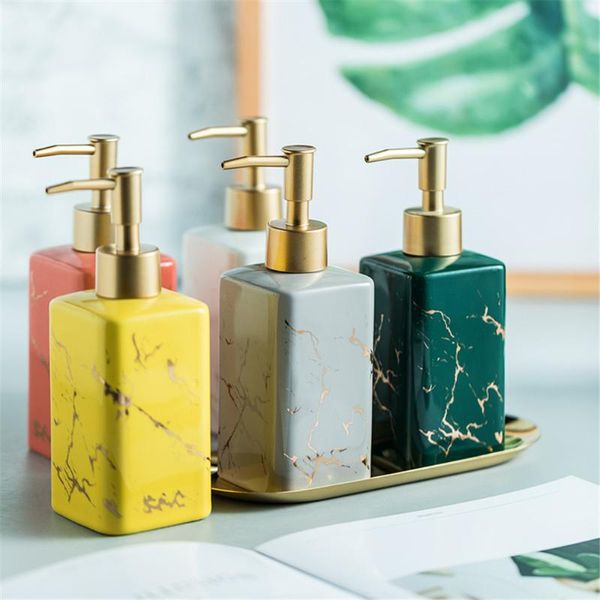 Dispenser di sapone liquido Modello in marmo Bagno in ceramica Bottiglie di shampoo da 320 ml Balsamo per capelli Disinfettante per le mani Sottobottiglia vuota