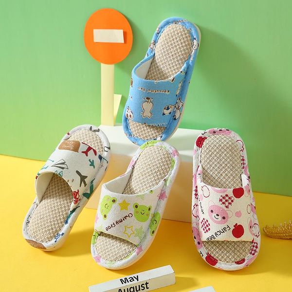 

slipper kids slippers children home shoes cartoon animal boys girls sandals indoor bedroom floor spring autumn baby flax, Black;grey
