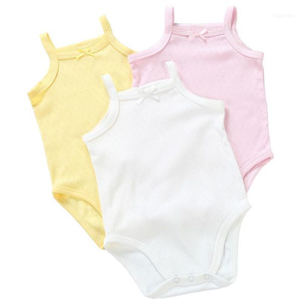 

rompers born baby infant sleeveless cotton breathable girls romper solid color hook flower bow trims outfit clothes1, Blue