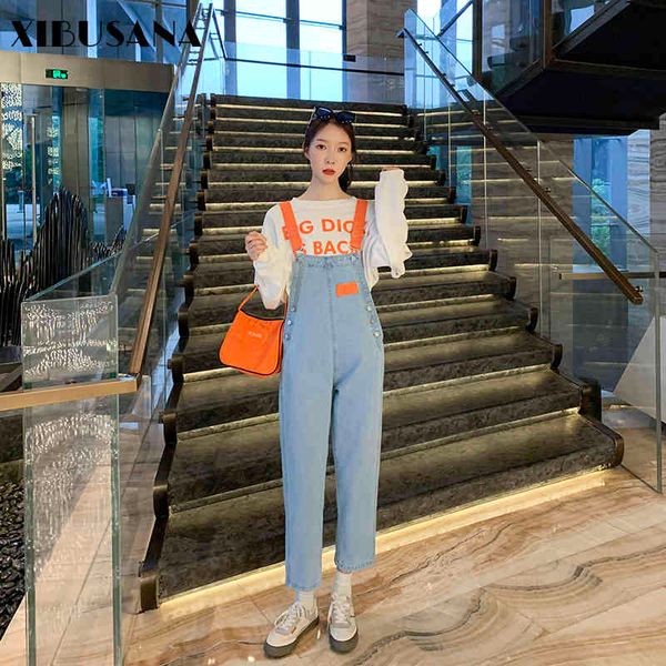 

autumn womens denim jumpsuit trousers pants solid color ladies loose jeans harem jumpsuits body femme vintage 210423, Black;white