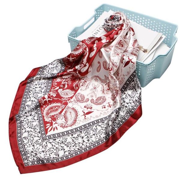 

scarves 90x90cm women summer foulard patchwork satin scarf neckwear handkerchief 2021 girls paisley printed red silk square, Blue;gray