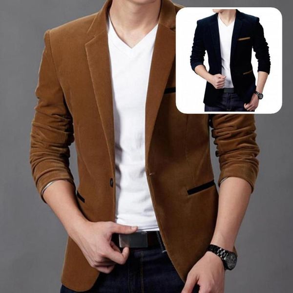 

men's jackets great casual blazer single-breasted 5 colors turn-down collar warm suit coat jacket male, Black;brown