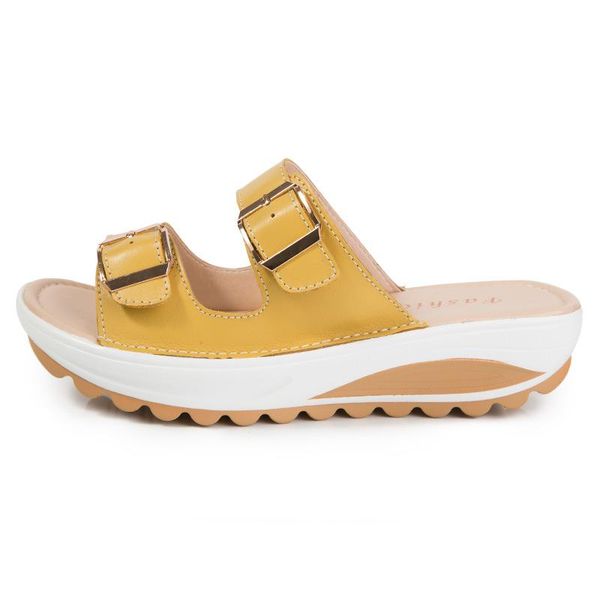 

slippers women sandals wedges ladies open toe round buckle black yellow white platform shoesgkm4