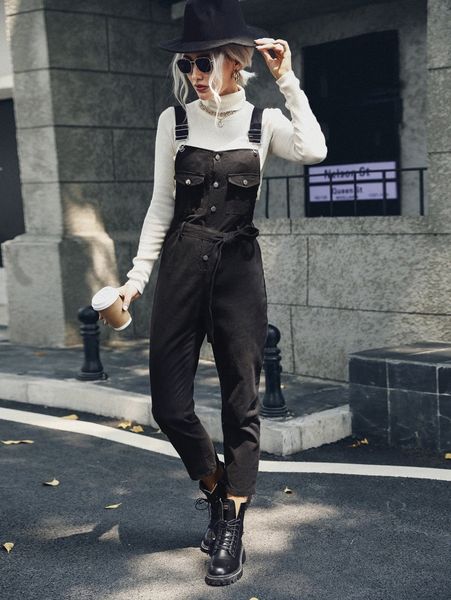 

flap pocket belted overall jumpsuit without g8ji#, White