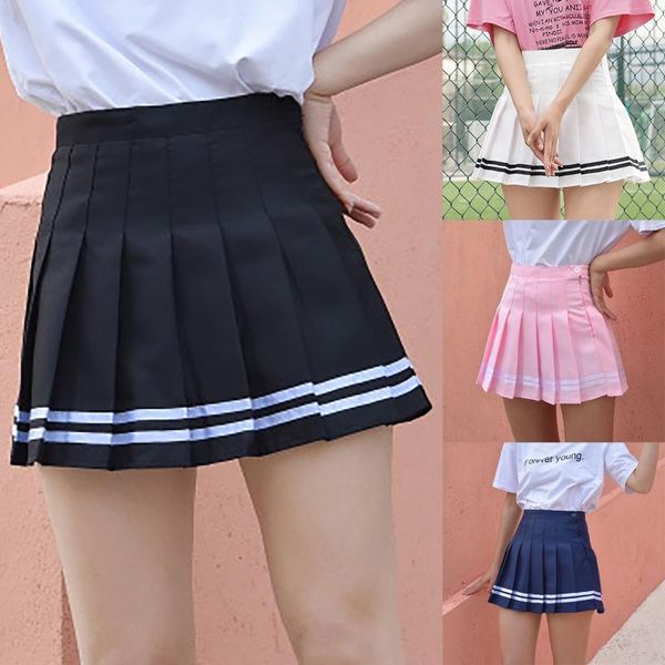 

skirts women fashion high waist pleated slim solid a-line skirt, Black