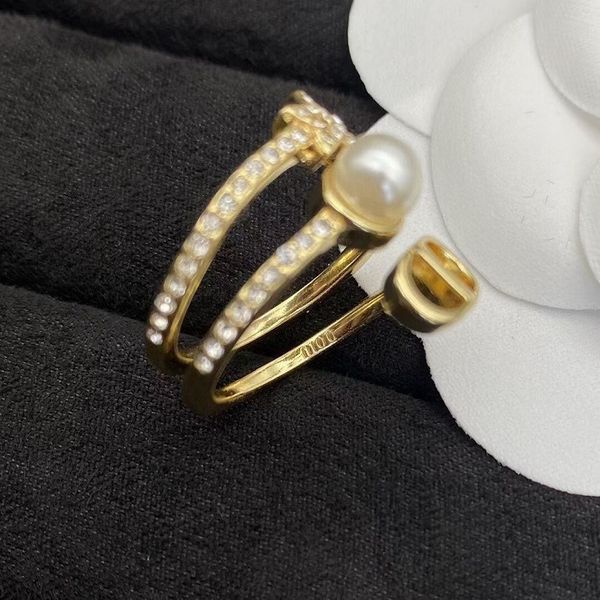 

home dijia 2021 new fashion east gate three pearl ring brass material, Golden