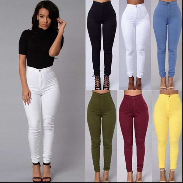 

women jean high waist stretch pants slim fit pencil trousers leggings clothing woman lady plus size skinny pant s, Blue