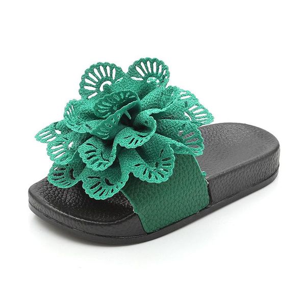 

slipper slippers kids for girls beach sandals summer baby big flower flat flip flop children non-slip outdoor casual shoes, Black;grey