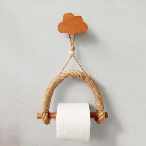 

toilet paper holders wooden roll holder wall-mounted tissue box towel storage twine bathroom organizer