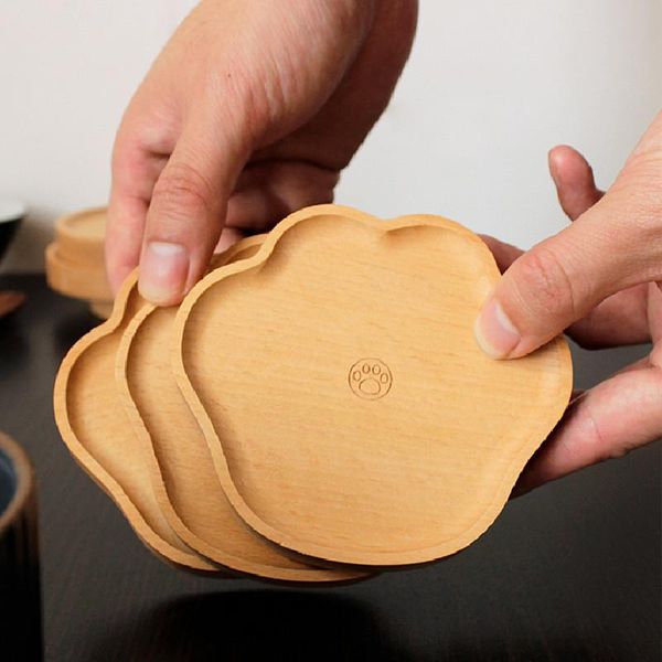 

mats & pads natural wood cute bear cup mat drink coasters heat insulation holder for coffee table tabledecor kitchen foods tray