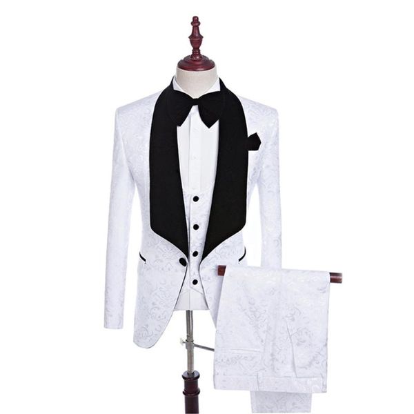 

men's suits & blazers men custom made shawl lapel man pattern white groom tuxedos wedding/prom 3 pieces ( jacket+pants+vest+tie ) e195, White;black