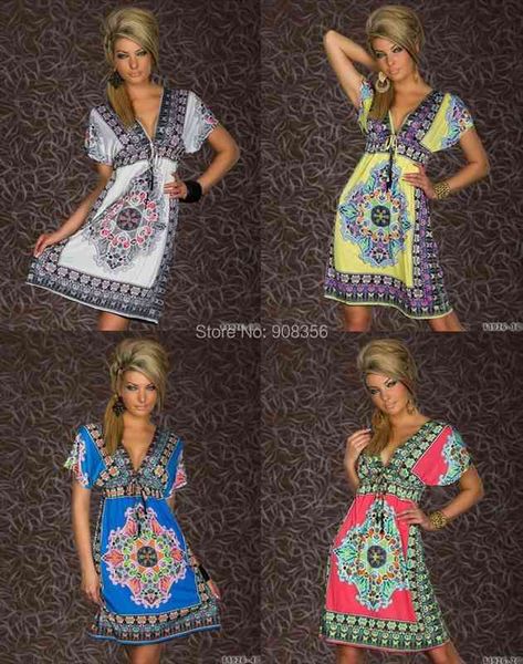 

plus size  xxl fashion women deep v neck retro paisley printed summer bohemian dress casual beach dress 0641, Black;gray