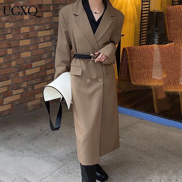 

women's suits & blazers ucxq woman blazer coat solid pockets long sleeve notched casual mid calf length style 2021 autumn korean fashio, White;black