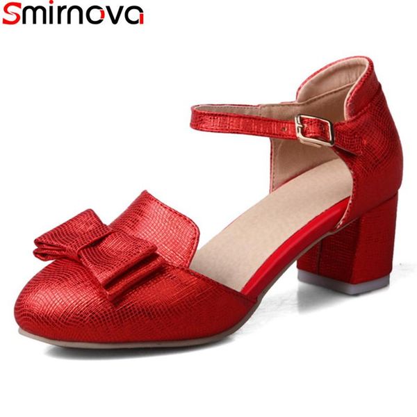 

dress shoes smirnova 2021 fashion spring summer ankle strap ladies solid color sweet butterfly gold red party big size 33-43, Black