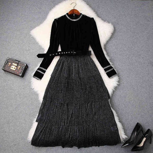 

dresses european and american women's clothing winter style long sleeved velvet spliced with bright screen yarn fashion dress 2yvb, Black;gray