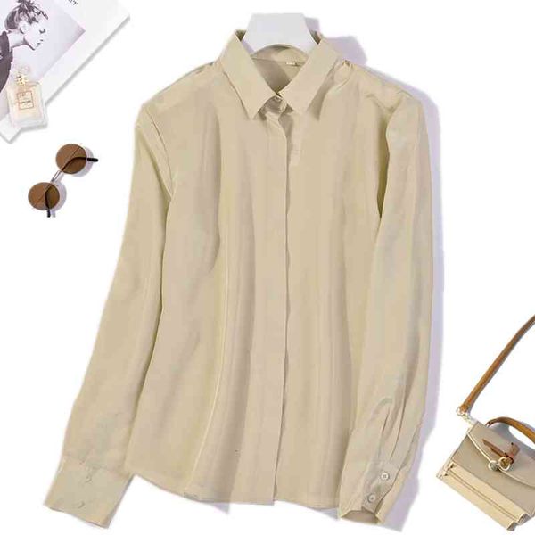

coat women's 100% mulberry crepe silk camel button down long sleeve shirt blouse collared office work  l xl jn544, Tan;black