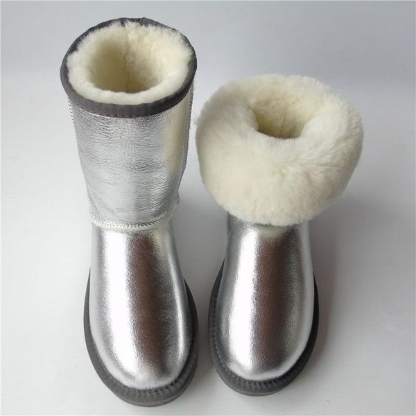 

boots genuine sheepskin australia women sheep wool winter snow waterproof leather non-slip mid-calf women's shoes, Black