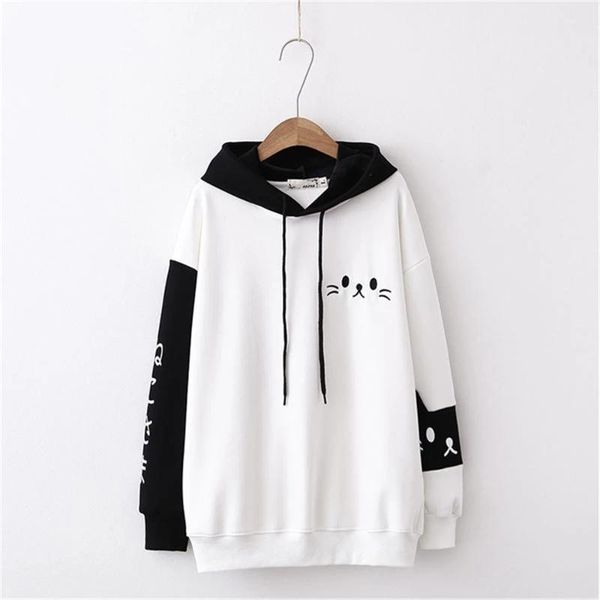 

women's hoodies & sweatshirts for teen girls cat harajuku hooded sweetshirts autumn velvet sweat femme pullover sudadera mujer poleron, Black
