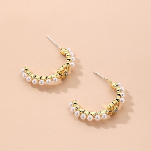 

stud design pearl zircon flower earrings, Golden;silver