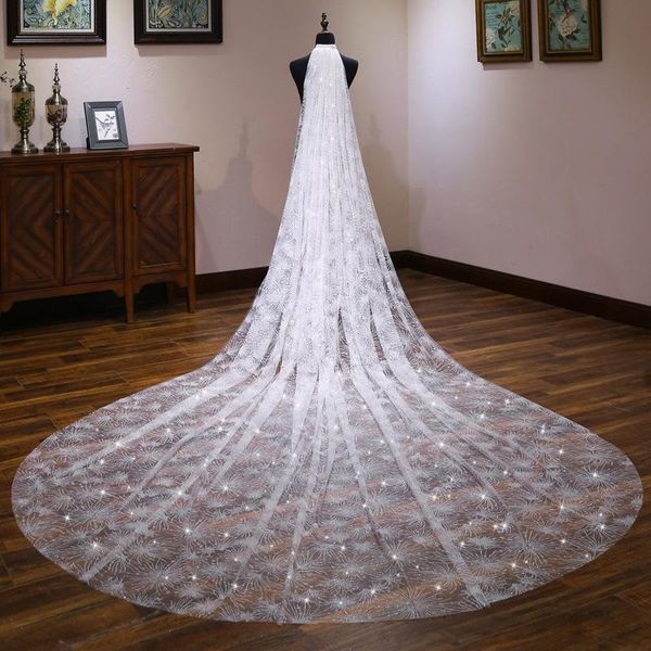 

bridal veils ivory cathedral long veil 3m width with comb shine like a starry sky full silver sequins wedding novia accesorios, Black